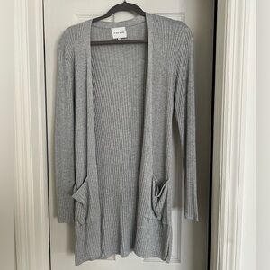 Women's Pink Rose Gray Ribbed Cardigan Sweater Small